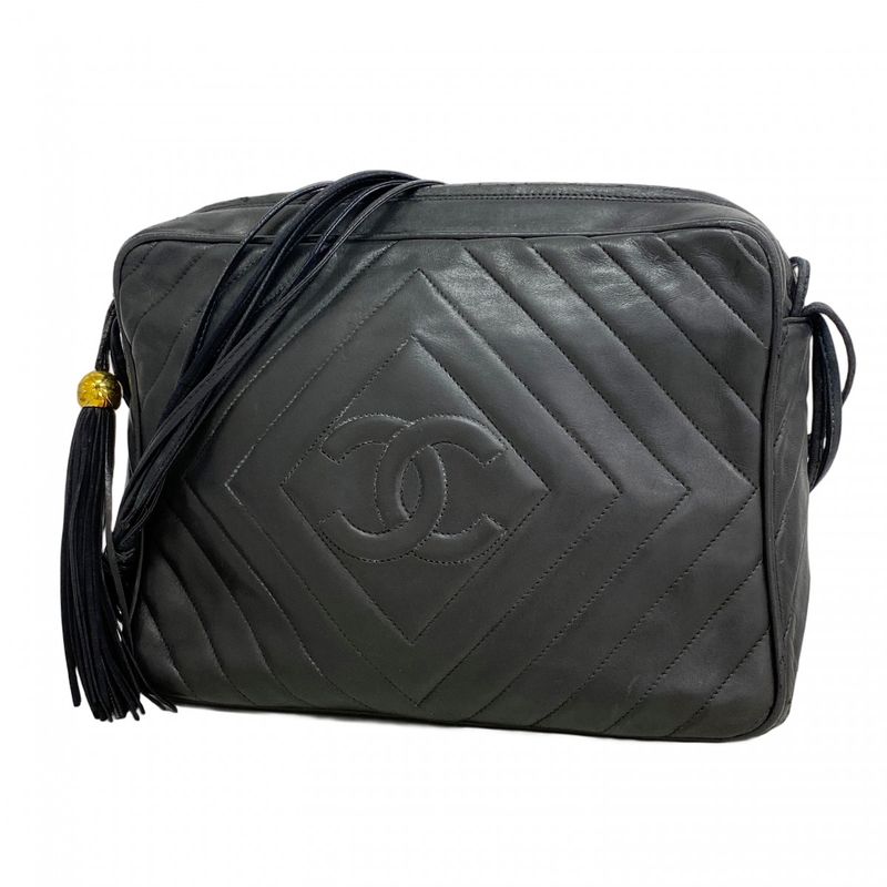 Chanel Shoulder Bag Lambskin Black Gold Hardware Women