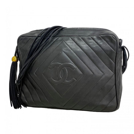 Chanel Shoulder Bag Lambskin Black Gold Hardware Women