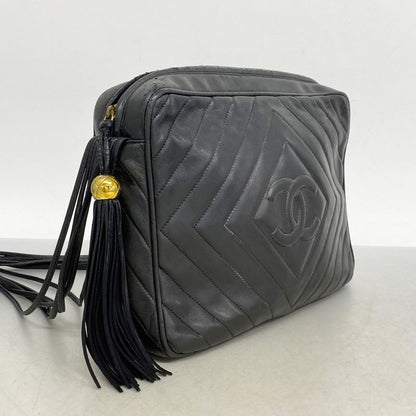 Chanel Shoulder Bag Lambskin Black Gold Hardware Women