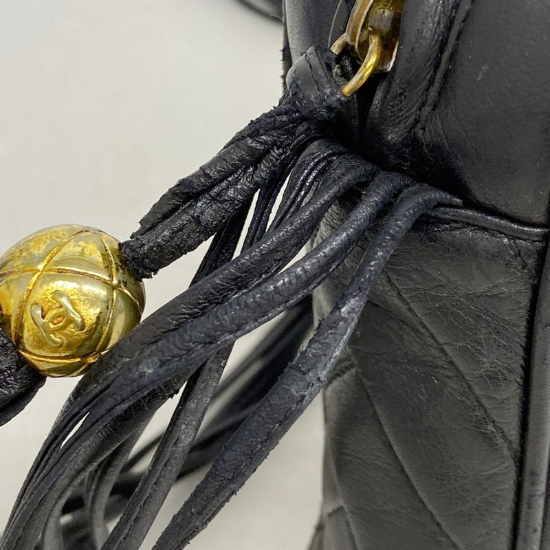 Chanel Shoulder Bag Lambskin Black Gold Hardware Women