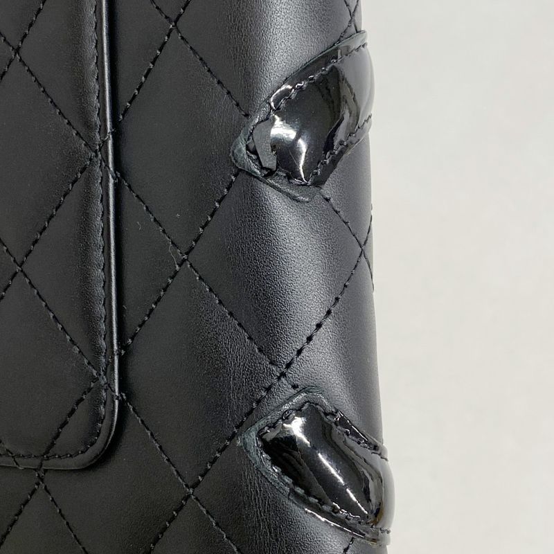 Chanel Long Wallet Cambon Lambskin Black Silver Hardware Women