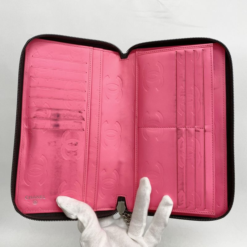 Chanel Long Wallet Cambon Lambskin Black Silver Hardware Women