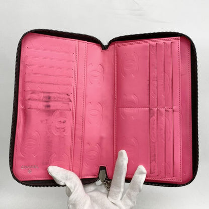 Chanel Long Wallet Cambon Lambskin Black Silver Hardware Women