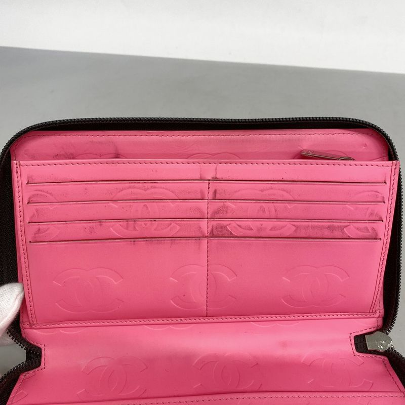 Chanel Long Wallet Cambon Lambskin Black Silver Hardware Women