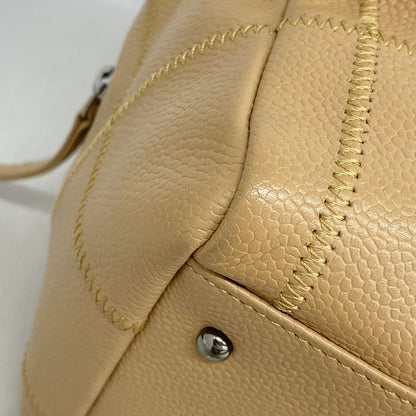 Chanel Shoulder Bag Choco Bar Caviar Skin Beige Silver Hardware Women