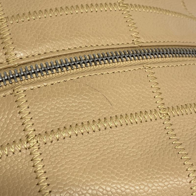 Chanel Shoulder Bag Choco Bar Caviar Skin Beige Silver Hardware Women