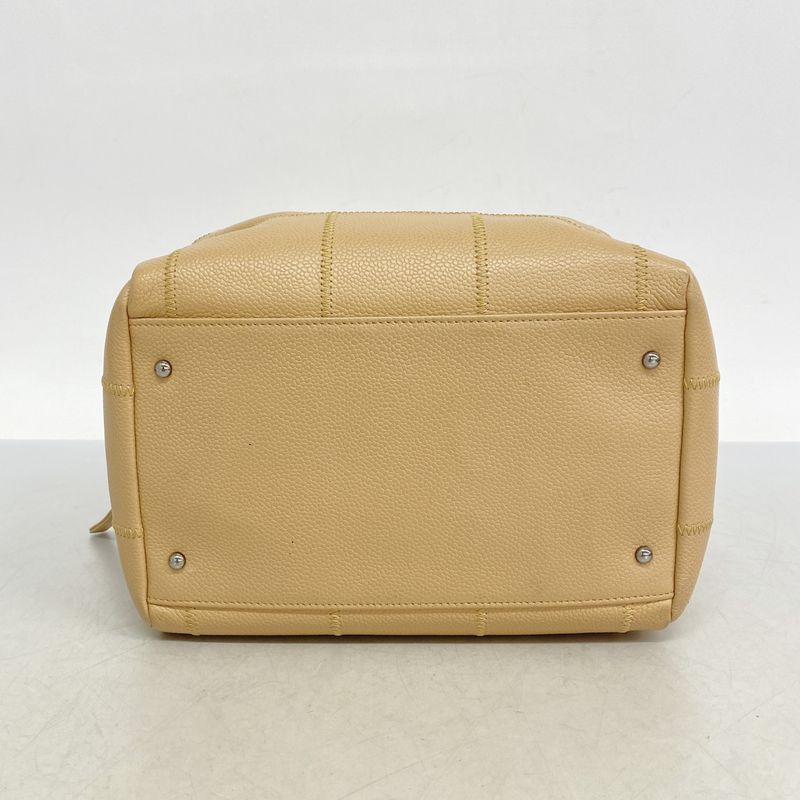 Chanel Shoulder Bag Choco Bar Caviar Skin Beige Silver Hardware Women