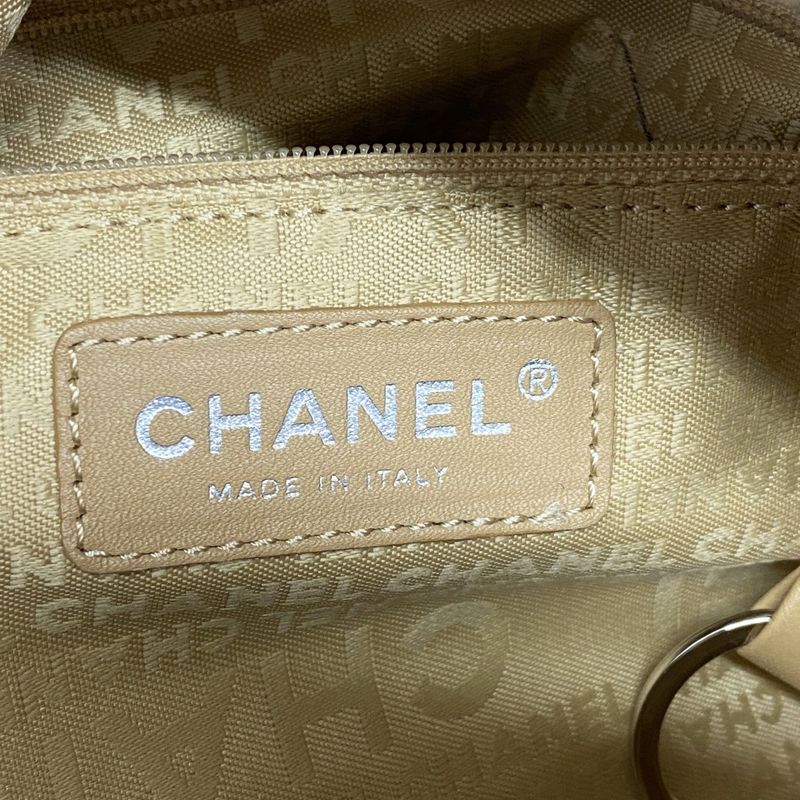 Chanel Shoulder Bag Choco Bar Caviar Skin Beige Silver Hardware Women