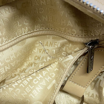 Chanel Shoulder Bag Choco Bar Caviar Skin Beige Silver Hardware Women