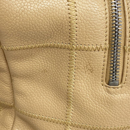 Chanel Shoulder Bag Choco Bar Caviar Skin Beige Silver Hardware Women