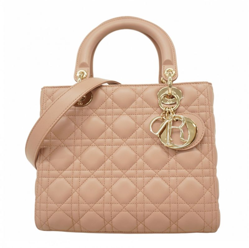 Christian Dior Handbag Canage Lady Dior Leather Pink Chien Pan Gold Hardware