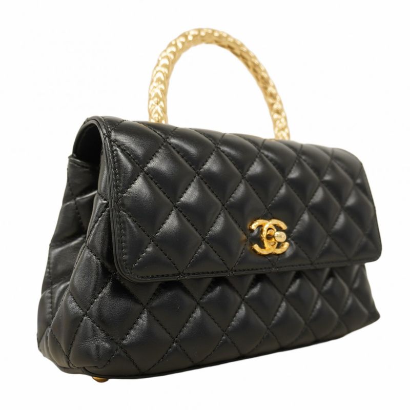 Chanel Handbag Matelasse Coco Handle Lambskin Black Gold Hardware 2way Bag