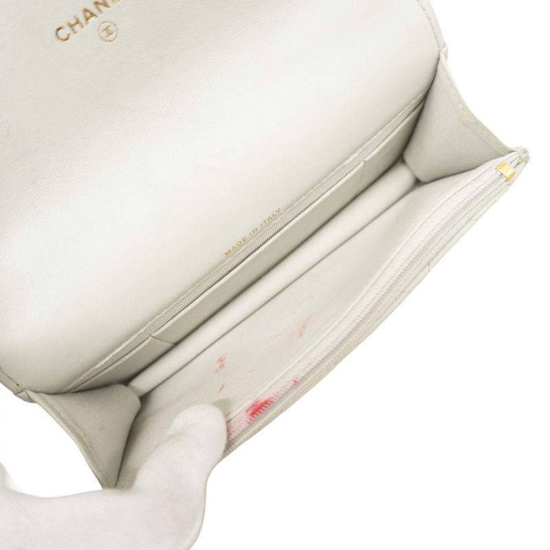 Chanel Shoulder Bag Matelasse Lambskin Light Grey Gold Hardware Women