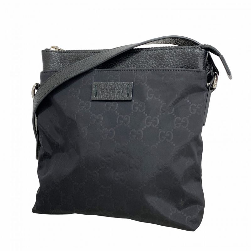 Gucci Shoulder Bag GG Nylon 510339 Nylon Black Silver Hardware Men Women Unisex