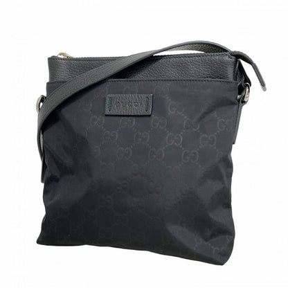 Gucci Shoulder Bag GG Nylon 510339 Nylon Black Silver Hardware Men Women Unisex