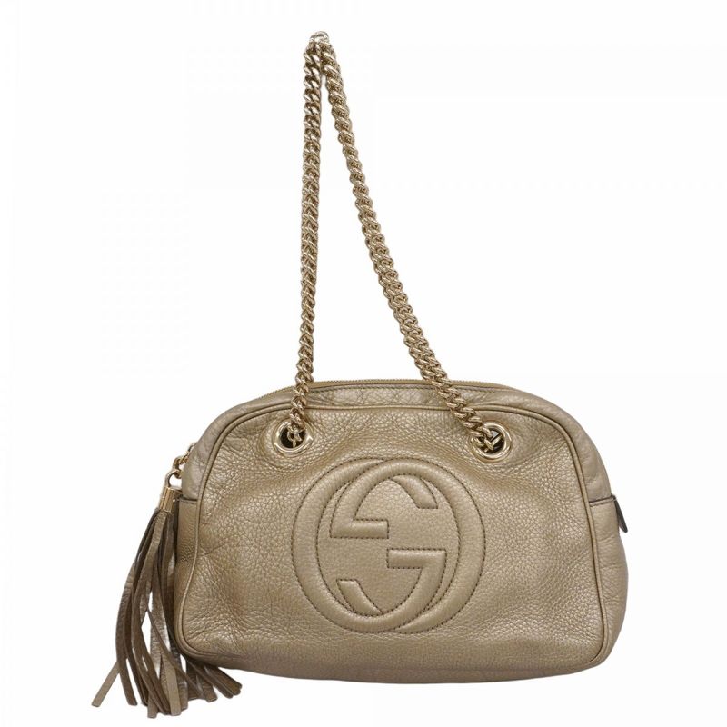 Gucci Shoulder Bag Soho 308983 Leather Beige Chien Pan Gold Hardware Women