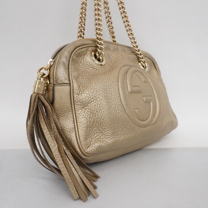 Gucci Shoulder Bag Soho 308983 Leather Beige Chien Pan Gold Hardware Women