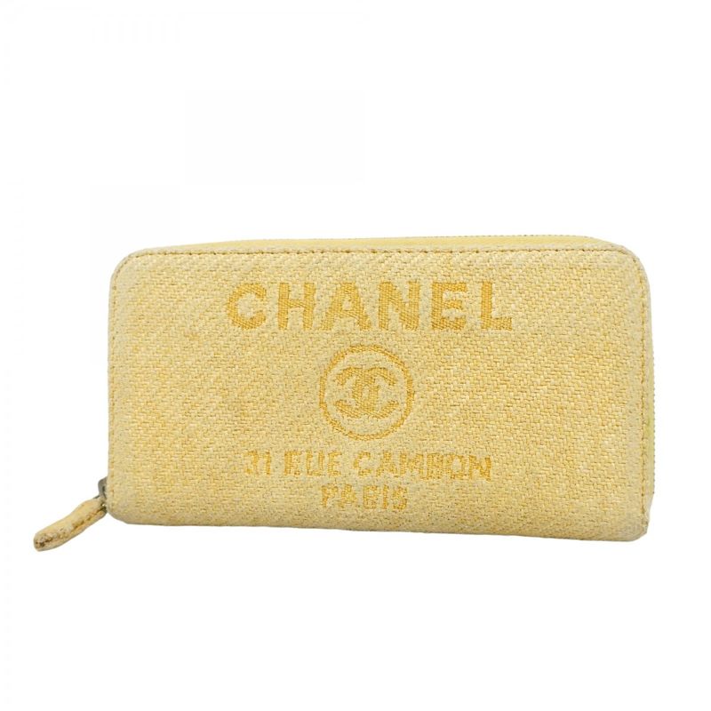 Chanel Long Wallet Canvas Yellow Silver Hardware Women