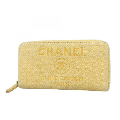Chanel Long Wallet Canvas Yellow Silver Hardware Women