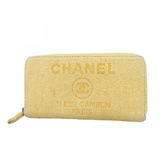 Chanel Long Wallet Canvas Yellow Silver Hardware Women