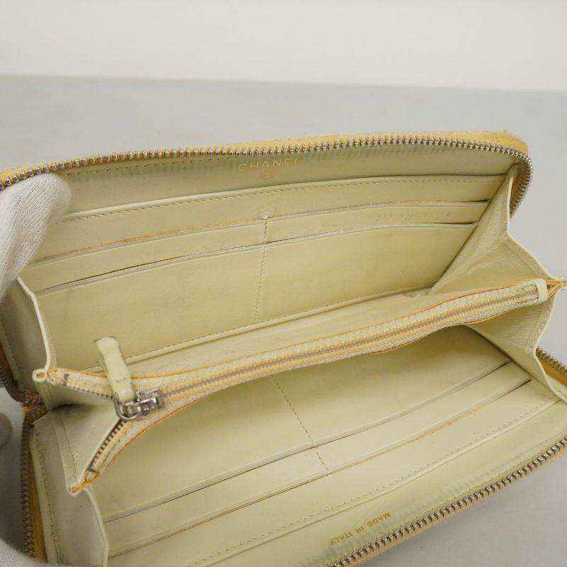 Chanel Long Wallet Canvas Yellow Silver Hardware Women