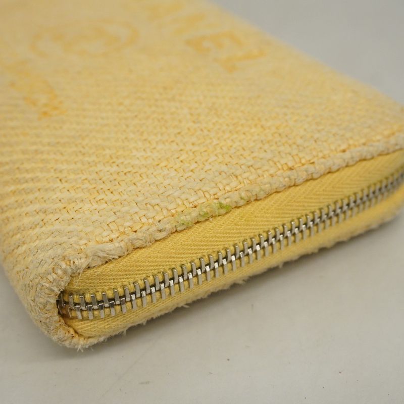 Chanel Long Wallet Canvas Yellow Silver Hardware Women