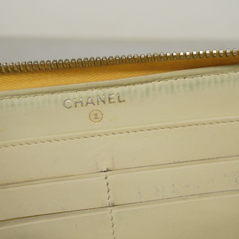 Chanel Long Wallet Canvas Yellow Silver Hardware Women
