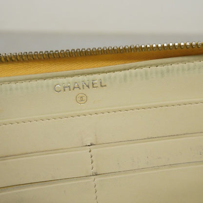 Chanel Long Wallet Canvas Yellow Silver Hardware Women