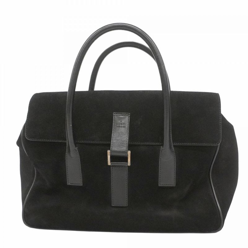 Gucci Tote Bag 000 0844 Suede Black Silver Hardware Women's