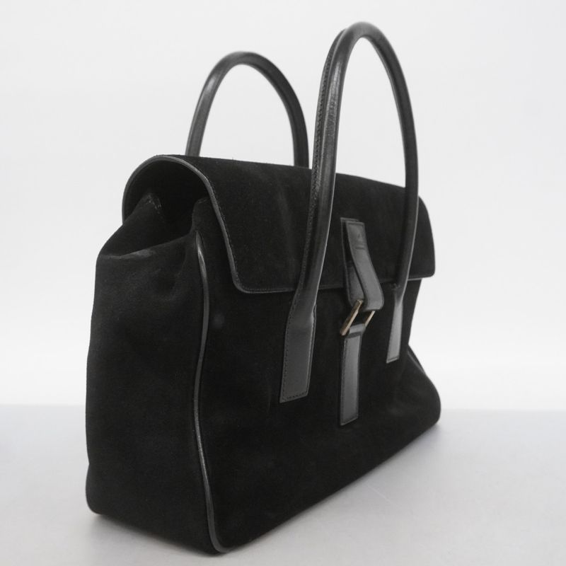 Gucci Tote Bag 000 0844 Suede Black Silver Hardware Women's