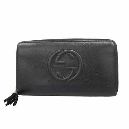 Gucci Long Wallet Soho 308280 Leather Black Chien Pan Gold Hardware Men Women