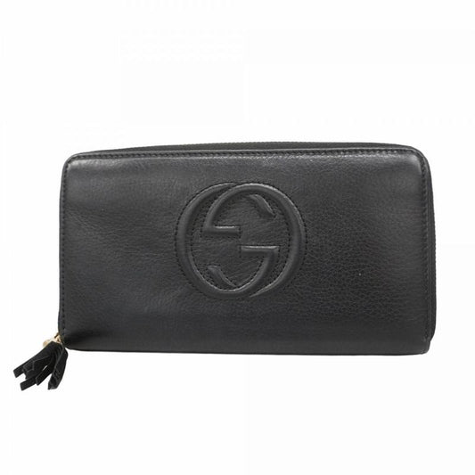Gucci Long Wallet Soho 308280 Leather Black Chien Pan Gold Hardware Men Women
