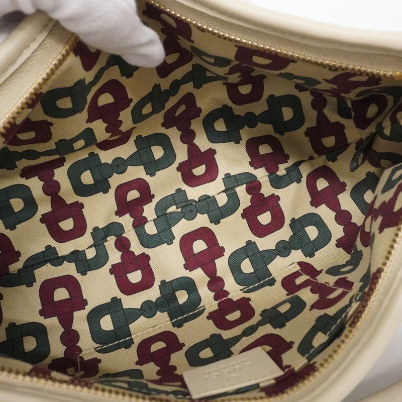 Gucci Pouch Guccissima 130939 Leather Ivory Chien Pan Gold Hardware Women's