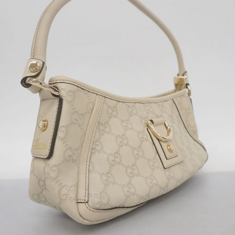 Gucci Pouch Guccissima 130939 Leather Ivory Chien Pan Gold Hardware Women's