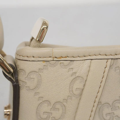 Gucci Pouch Guccissima 130939 Leather Ivory Chien Pan Gold Hardware Women's