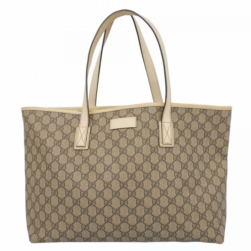 Gucci Tote Bag GG Supreme 211137 PVC Beige White Silver Hardware Women's