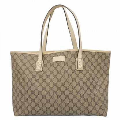 Gucci Tote Bag GG Supreme 211137 PVC Beige White Silver Hardware Women's
