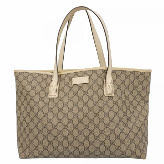 Gucci Tote Bag GG Supreme 211137 PVC Beige White Silver Hardware Women's