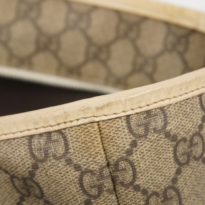 Gucci Tote Bag GG Supreme 211137 PVC Beige White Silver Hardware Women's