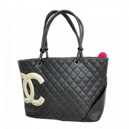 Chanel Tote Bag Cambon Lambskin Black Silver Hardware Women
