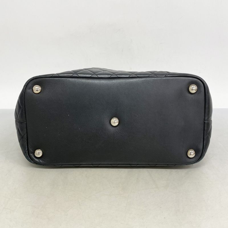 Chanel Tote Bag Cambon Lambskin Black Silver Hardware Women