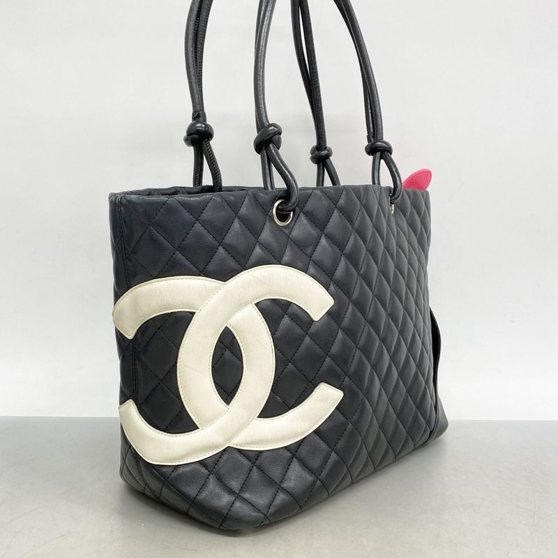 Chanel Tote Bag Cambon Lambskin Black Silver Hardware Women