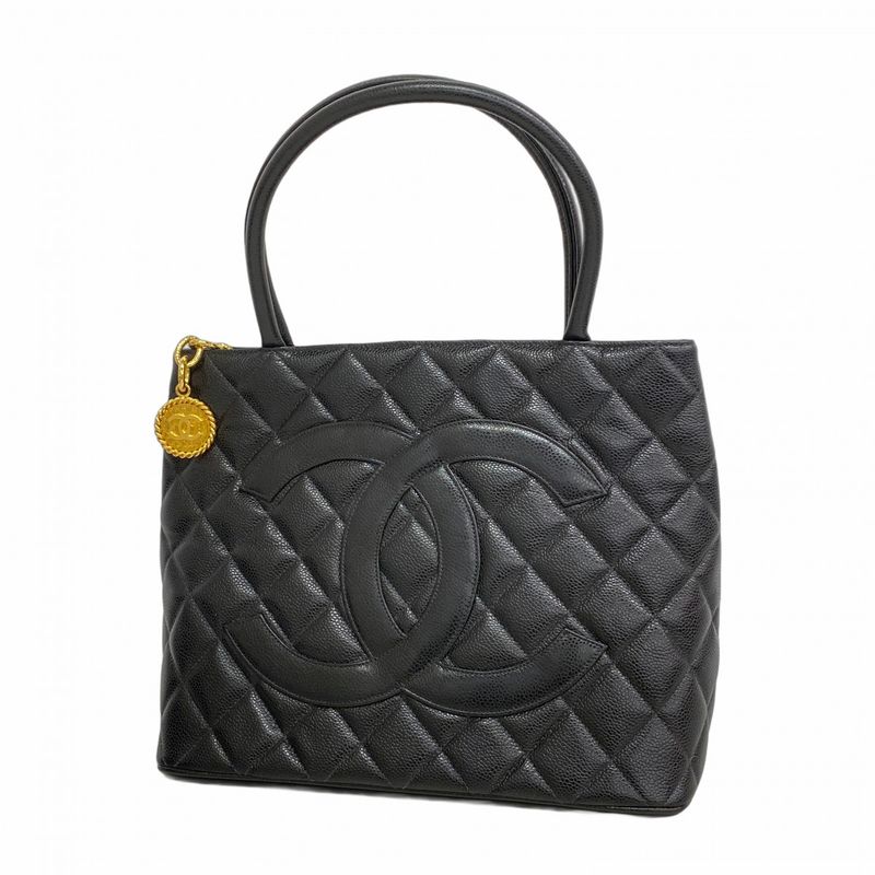 Chanel Tote Bag Revival Tote Caviar Skin Black Gold Hardware Women's