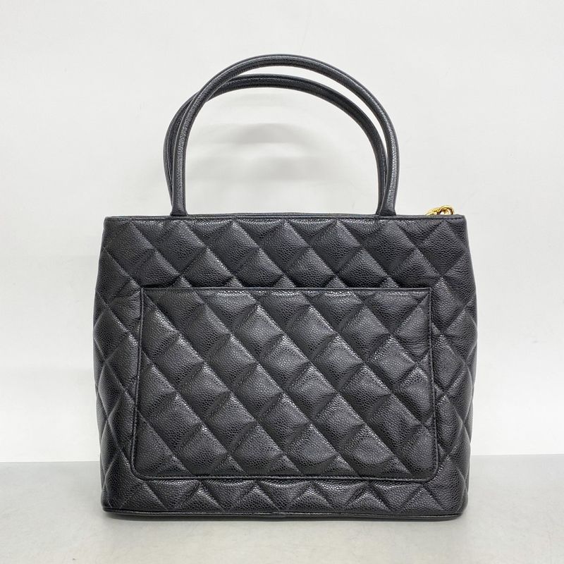 Chanel Tote Bag Revival Tote Caviar Skin Black Gold Hardware Women's