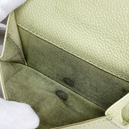 Chanel Trifold Wallet Camellia Caviar Skin Green Silver Hardware Women