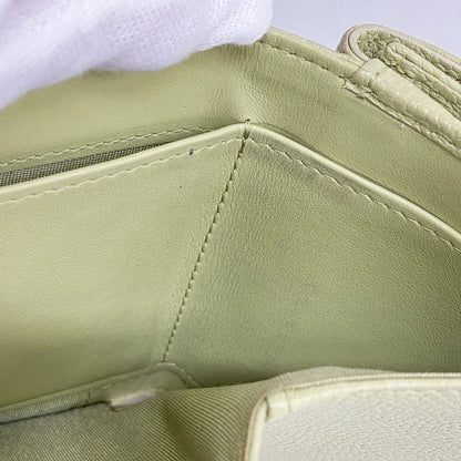 Chanel Trifold Wallet Camellia Caviar Skin Green Silver Hardware Women