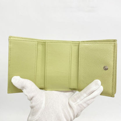 Chanel Trifold Wallet Camellia Caviar Skin Green Silver Hardware Women