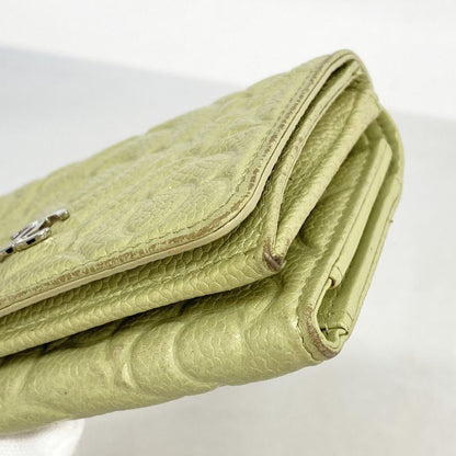 Chanel Trifold Wallet Camellia Caviar Skin Green Silver Hardware Women