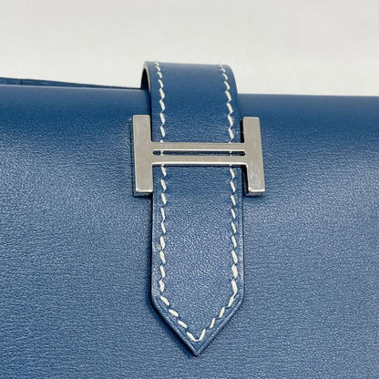 Hermes Long Wallet Bearn Classic Box Calf Blue Thalassa Silver Hardware □H