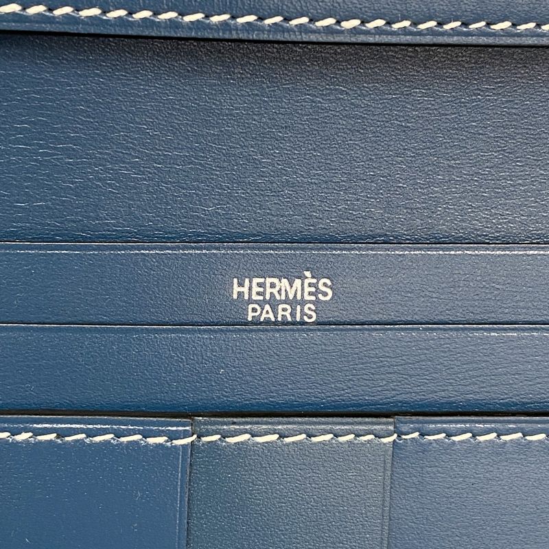 Hermes Long Wallet Bearn Classic Box Calf Blue Thalassa Silver Hardware □H